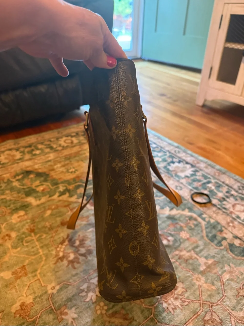 Louis Vuitton Brown Monogram Canvas Tote with Tan Leather Straps